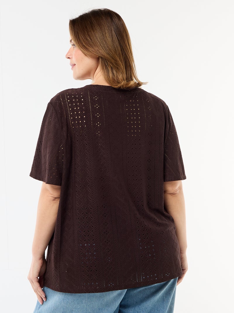 Tee-shirt uni en maille ajourée Marron - Kiabi