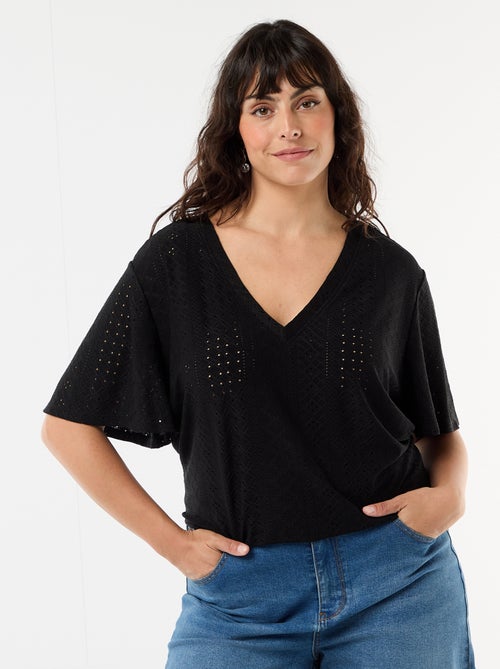 Tee-shirt uni en maille ajourée - Kiabi