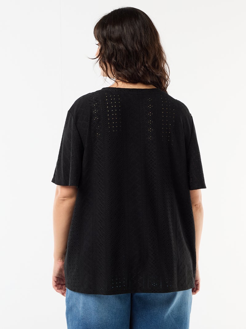 Tee-shirt uni en maille ajourée Noir - Kiabi