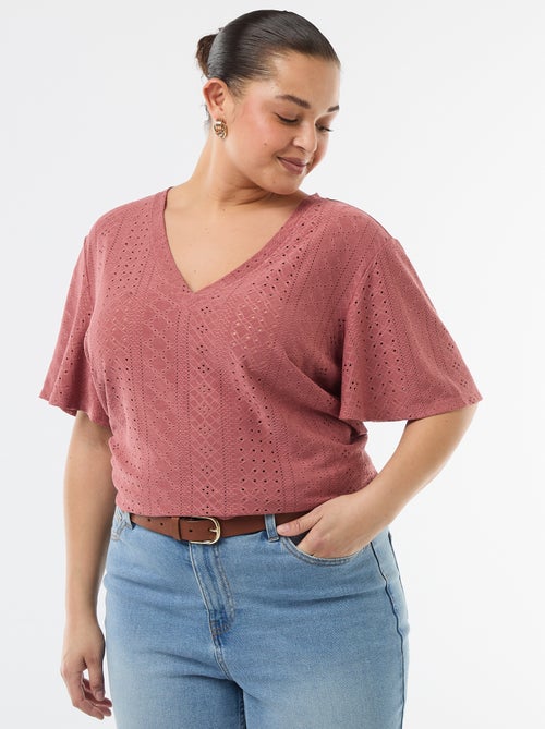 Tee-shirt uni en maille ajourée - Kiabi