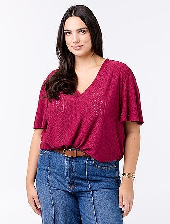 Tee-shirt uni en maille ajourée