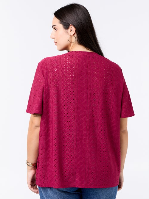 Tee-shirt uni en maille ajourée - Kiabi