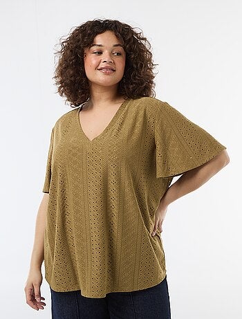 Tee-shirt uni en maille ajourée