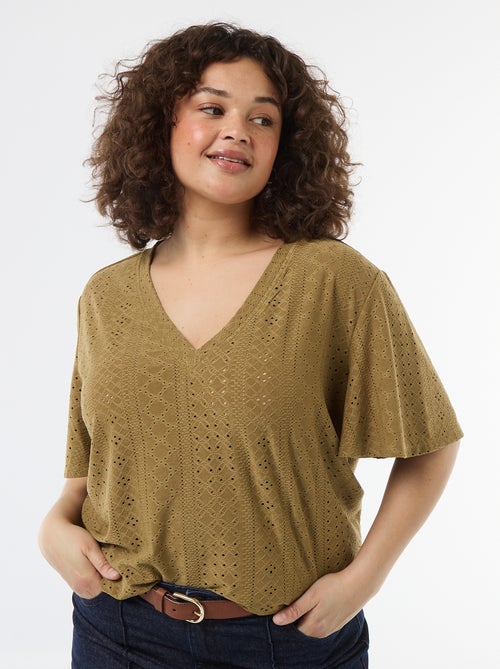 Tee-shirt uni en maille ajourée - Kiabi