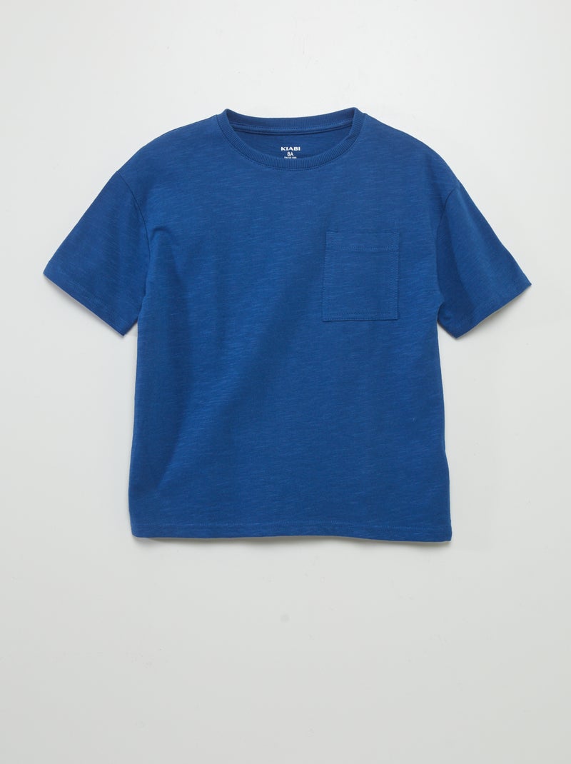 Tee-shirt uni en maille moulinée Bleu - Kiabi