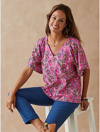 Tee-shirt V avec smocks - DAXON