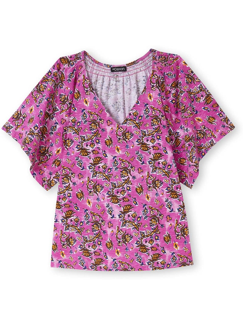 Tee-shirt V avec smocks - DAXON Rose/Multicolore - Kiabi