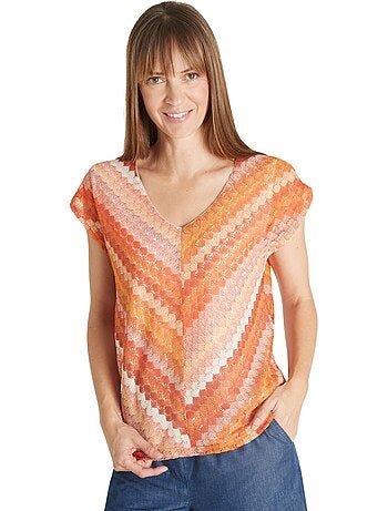 Tee-shirt V effet dentelle