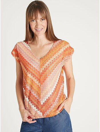 Tee-shirt V effet dentelle