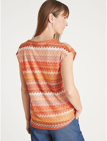 Tee-shirt V effet dentelle