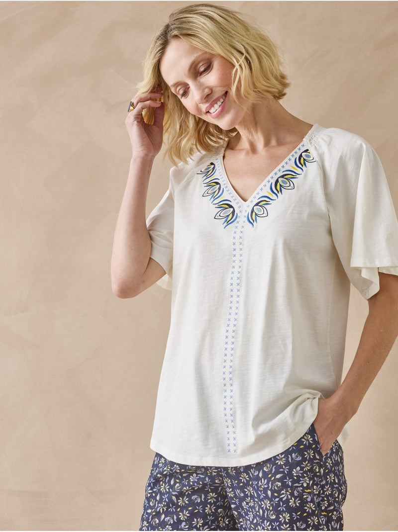 Tee-shirt V manches papillon - DAXON Blanc cassé - Kiabi