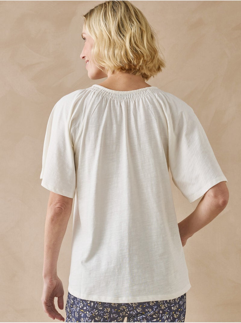 Tee-shirt V manches papillon - DAXON Blanc cassé - Kiabi