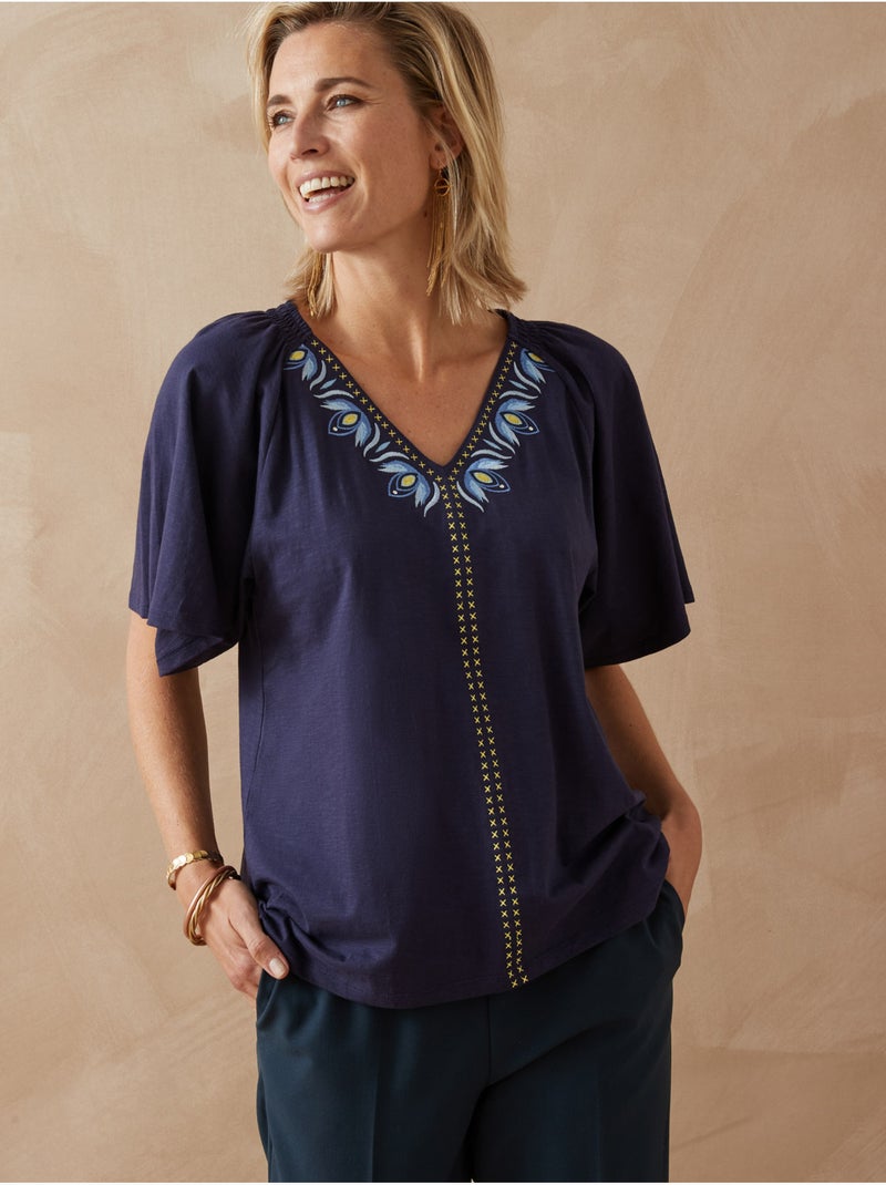 Tee-shirt V manches papillon - DAXON Bleu marine - Kiabi