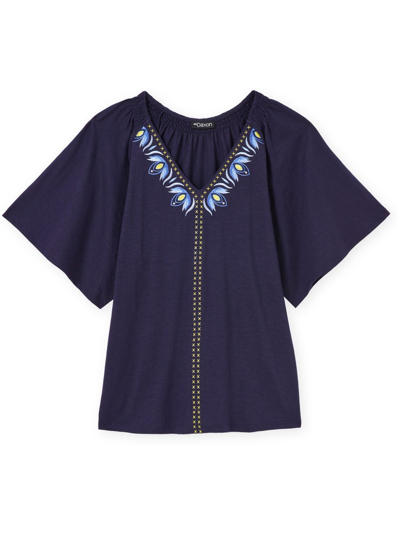 Tee-shirt V manches papillon - DAXON Bleu marine - Kiabi