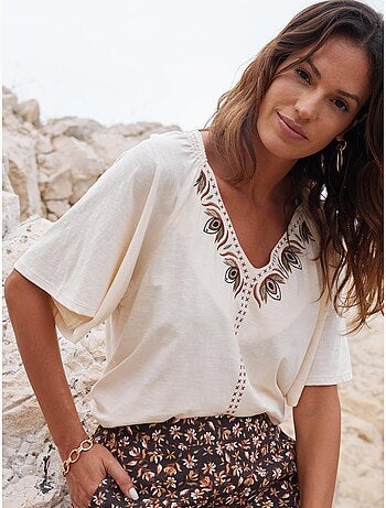 Tee-shirt V manches papillon - DAXON