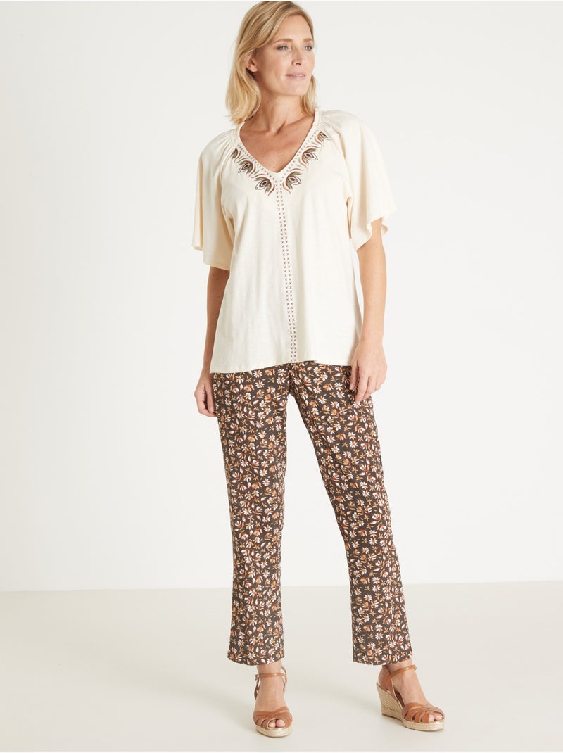 Tee-shirt V manches papillon - DAXON Ecru - Kiabi