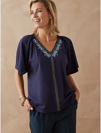 Tee-shirt V manches papillon