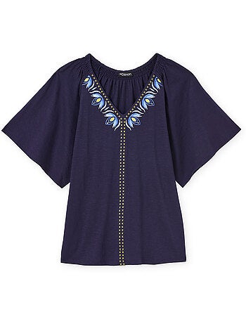 Tee-shirt V manches papillon