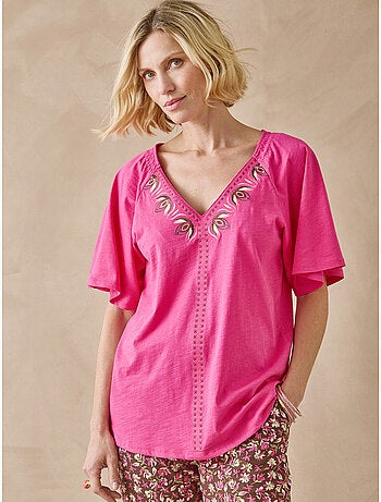 Tee-shirt V manches papillon