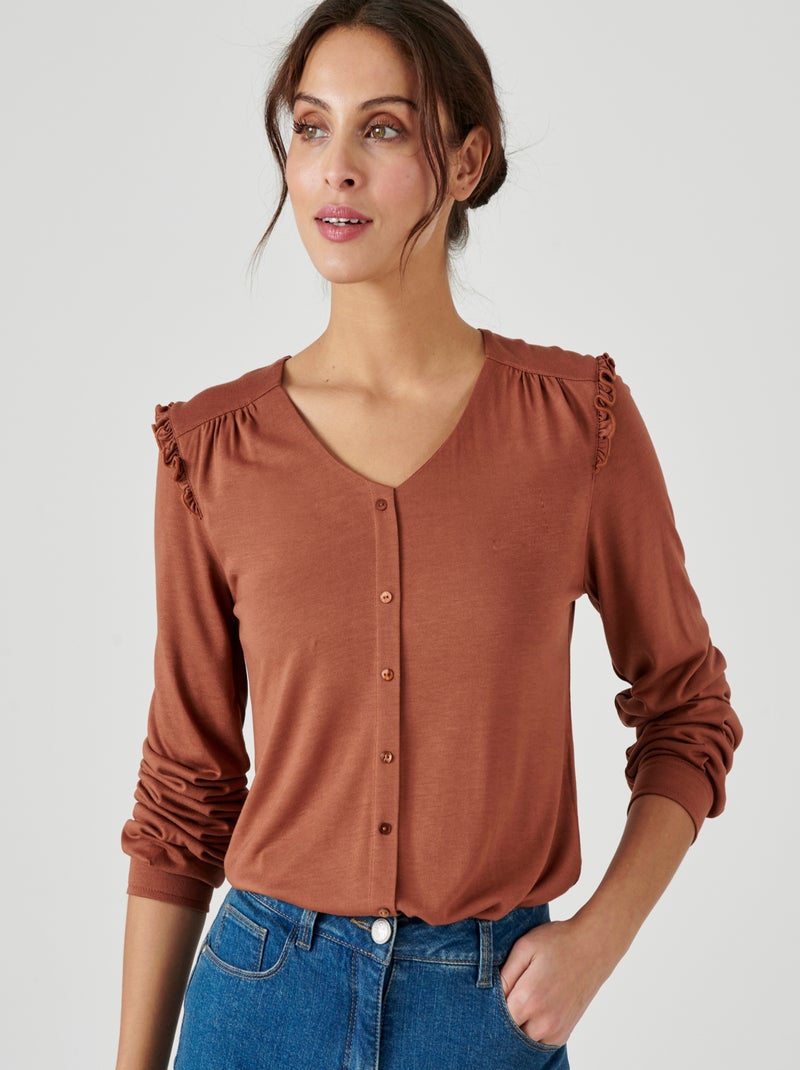 Tee-shirt volanté - Damart Marron caramel - Kiabi