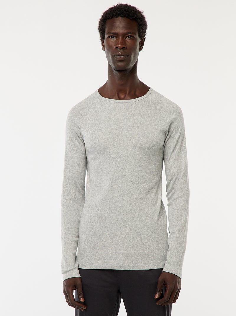 Tee-shirts basiques unis à manches longues Gris - Kiabi