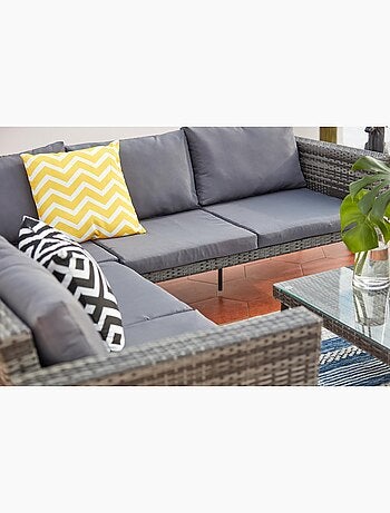 TEFARI Salon de jardin bas 5 places en résine tressée gris