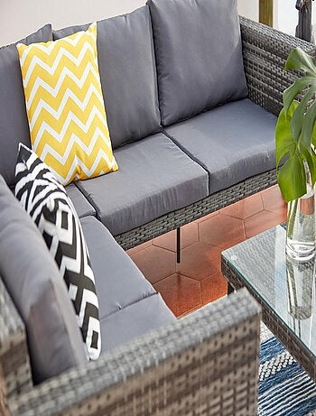 TEFARI Salon de jardin bas 5 places en résine tressée gris