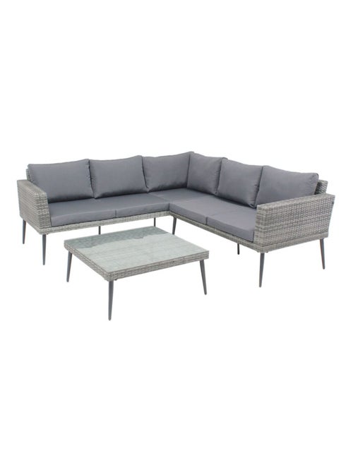 TEFARI Salon de jardin bas 5 places en résine tressée gris - Kiabi