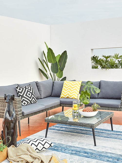 TEFARI Salon de jardin bas 5 places en résine tressée gris - Kiabi