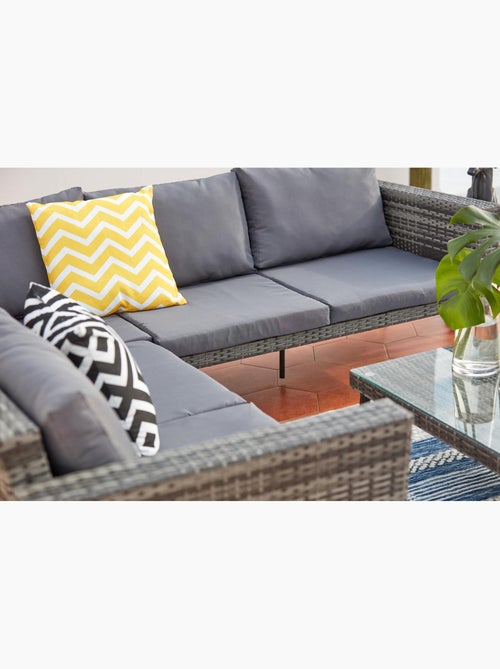 TEFARI Salon de jardin bas 5 places en résine tressée gris - Kiabi