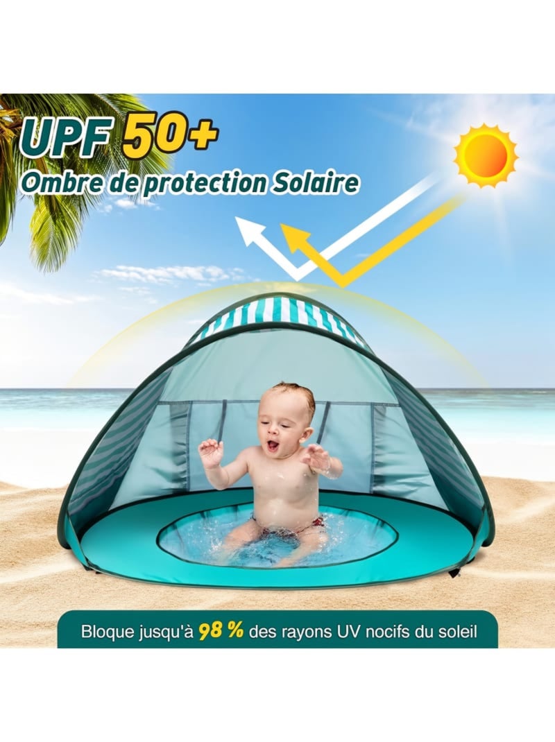 Tente de Plage Bébé avec Mini Piscine Bleu Vert Blanc - Kiabi
