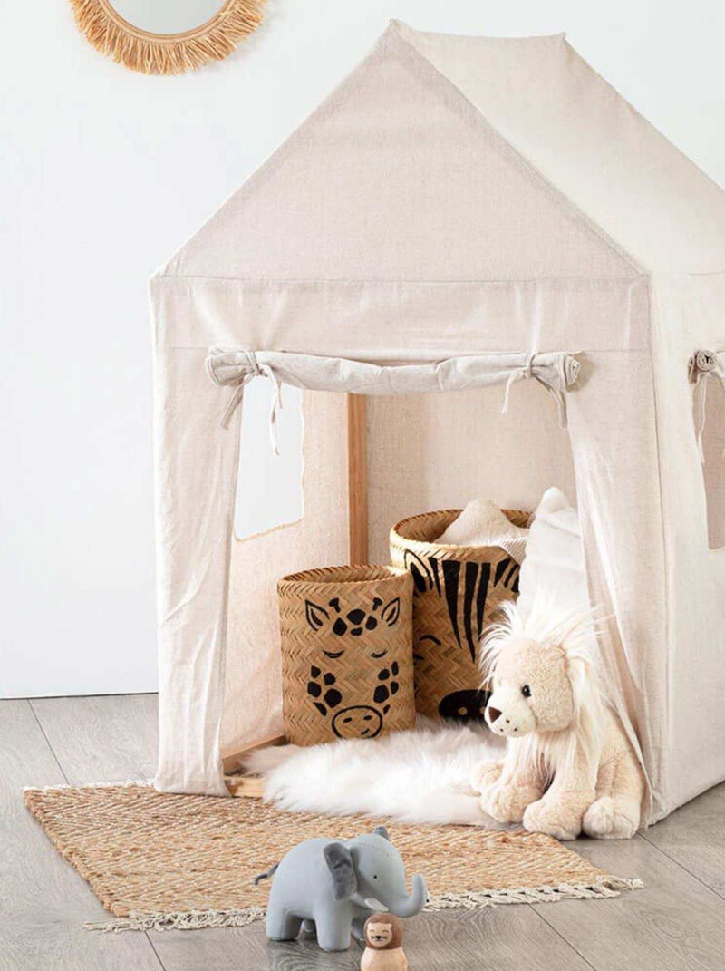 Tente maison en pin et toile pour enfant Beige - Kiabi
