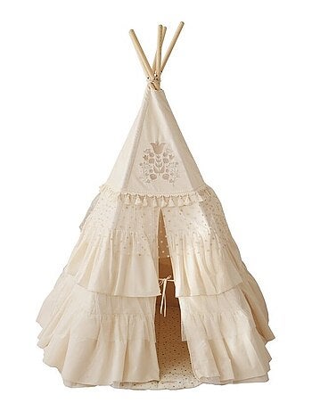Tente Tipi avec franges et tapis Boho en coton Caramel