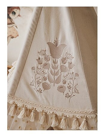 Tente Tipi avec franges et tapis Boho en coton Caramel