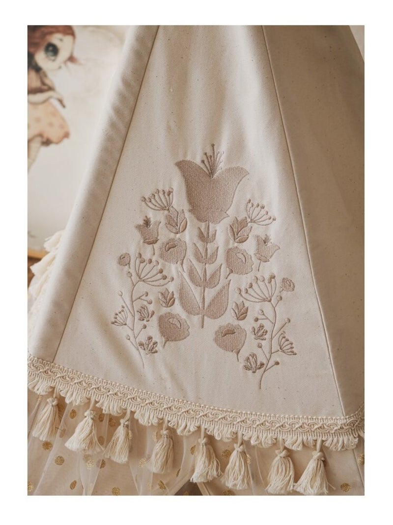 Tente Tipi avec franges et tapis Boho en coton Caramel Beige - Kiabi
