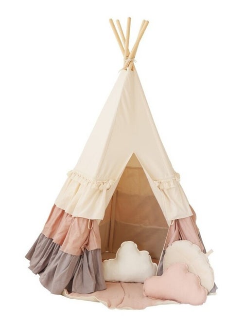 Tente Tipi avec franges et tapis Powder Frills en coton et - Kiabi