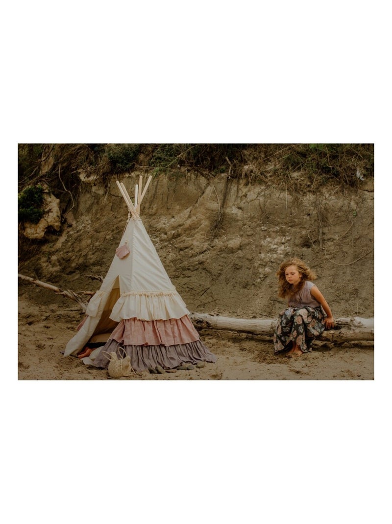 Tente Tipi avec franges et tapis Powder Frills en coton et Beige - Kiabi