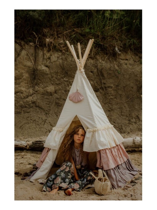 Tente Tipi avec franges et tapis Powder Frills en coton et - Kiabi