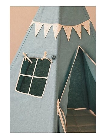 Tente Tipi avec guirlande et tapis Mint Love en coton clair