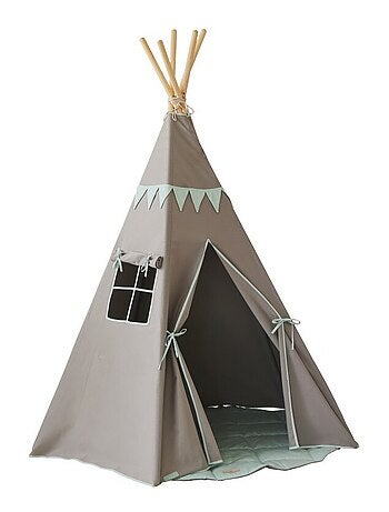 Tente Tipi avec guirlande et tapis Mint Love en coton clair