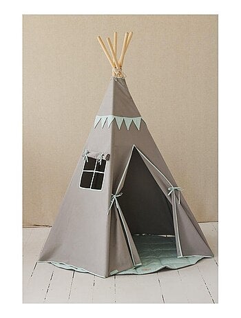 Tente Tipi avec guirlande et tapis Mint Love en coton clair