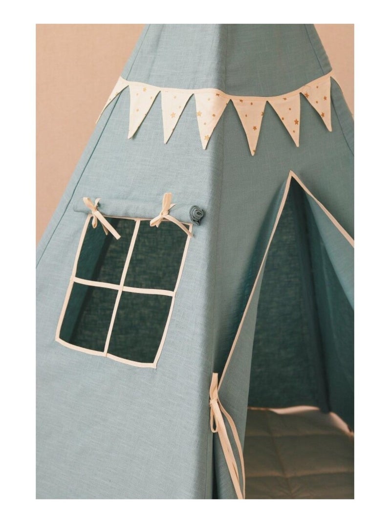 Tente Tipi avec guirlande Etoile en lin Bleu - Kiabi