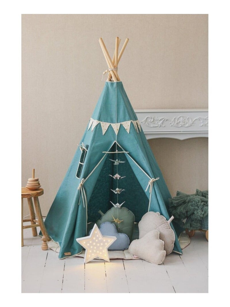 Tente Tipi avec guirlande Etoile en lin Bleu - Kiabi