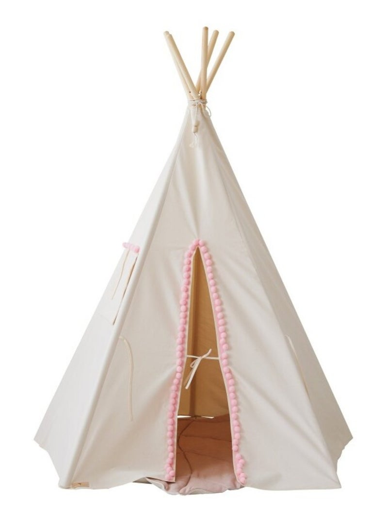 Tente Tipi avec Pompoms en coton Beige - Kiabi