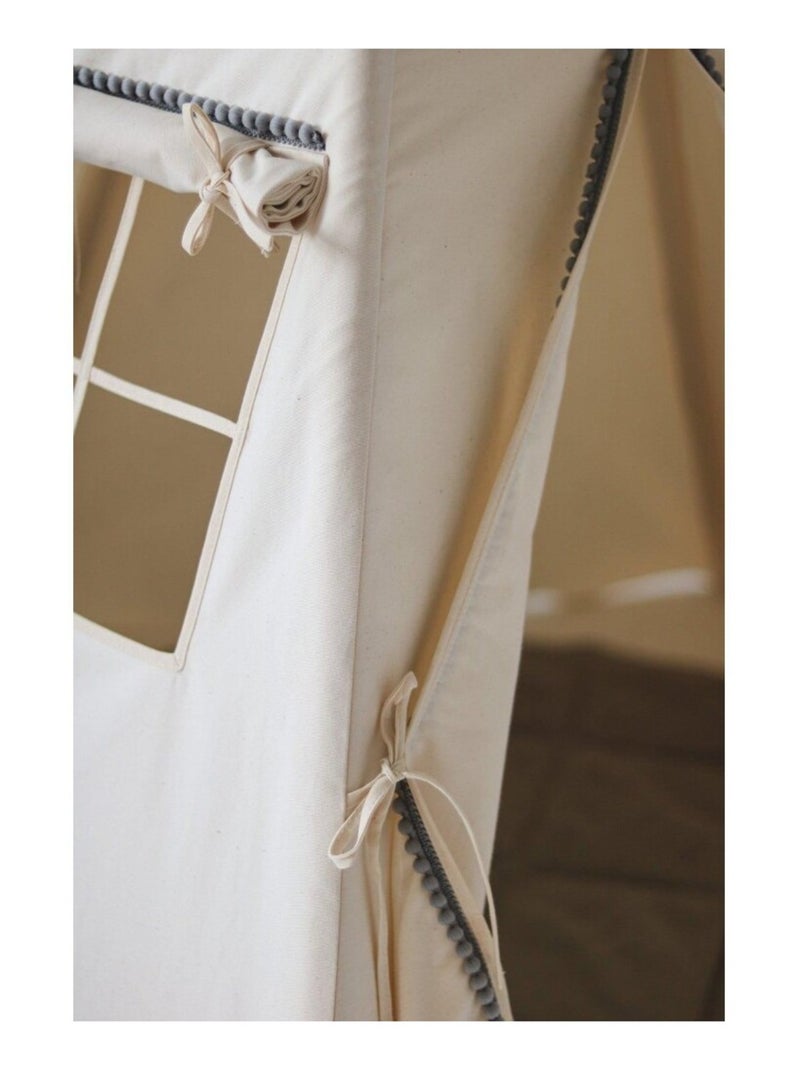 Tente Tipi avec Pompoms en coton Beige - Kiabi