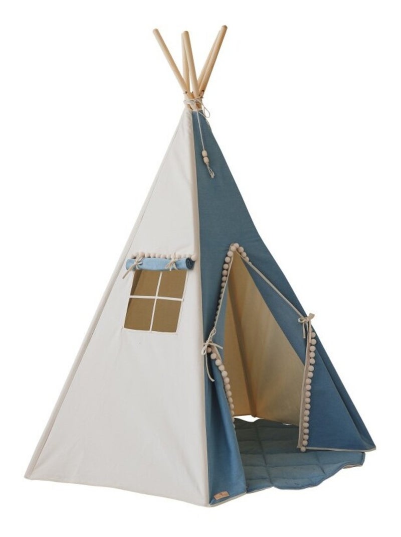 Tente Tipi avec pompoms et tapis Jeans en coton Bleu - Kiabi