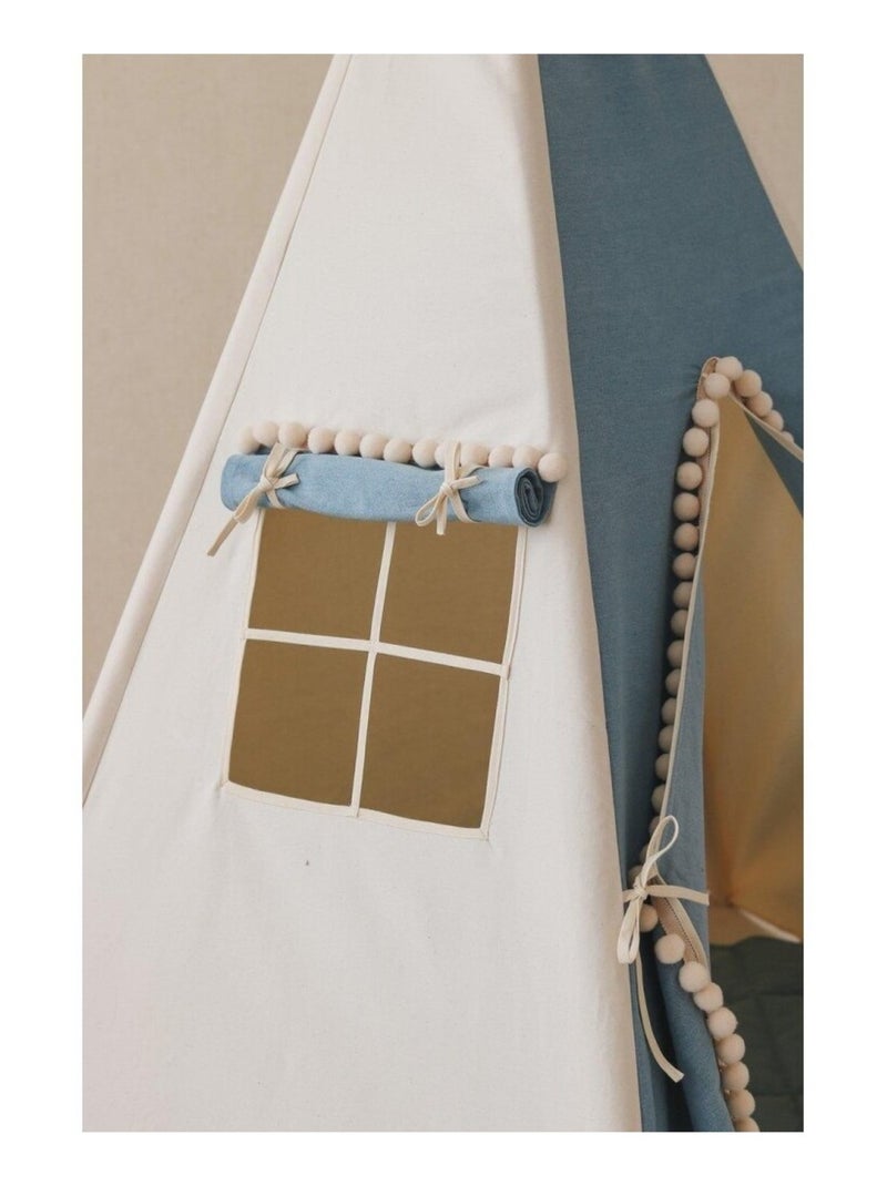 Tente Tipi avec pompoms et tapis Jeans en coton Bleu - Kiabi