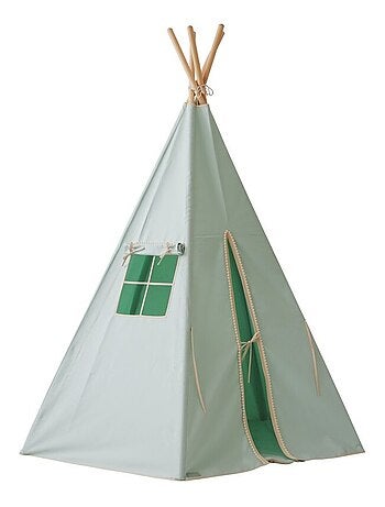 Tente Tipi avec pompoms et tapis Menthe en coton