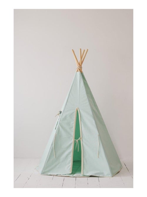 Tente Tipi avec pompoms et tapis Menthe en coton - Kiabi