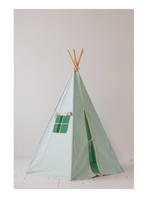 Tente Tipi avec pompoms et tapis Menthe en coton - Kiabi